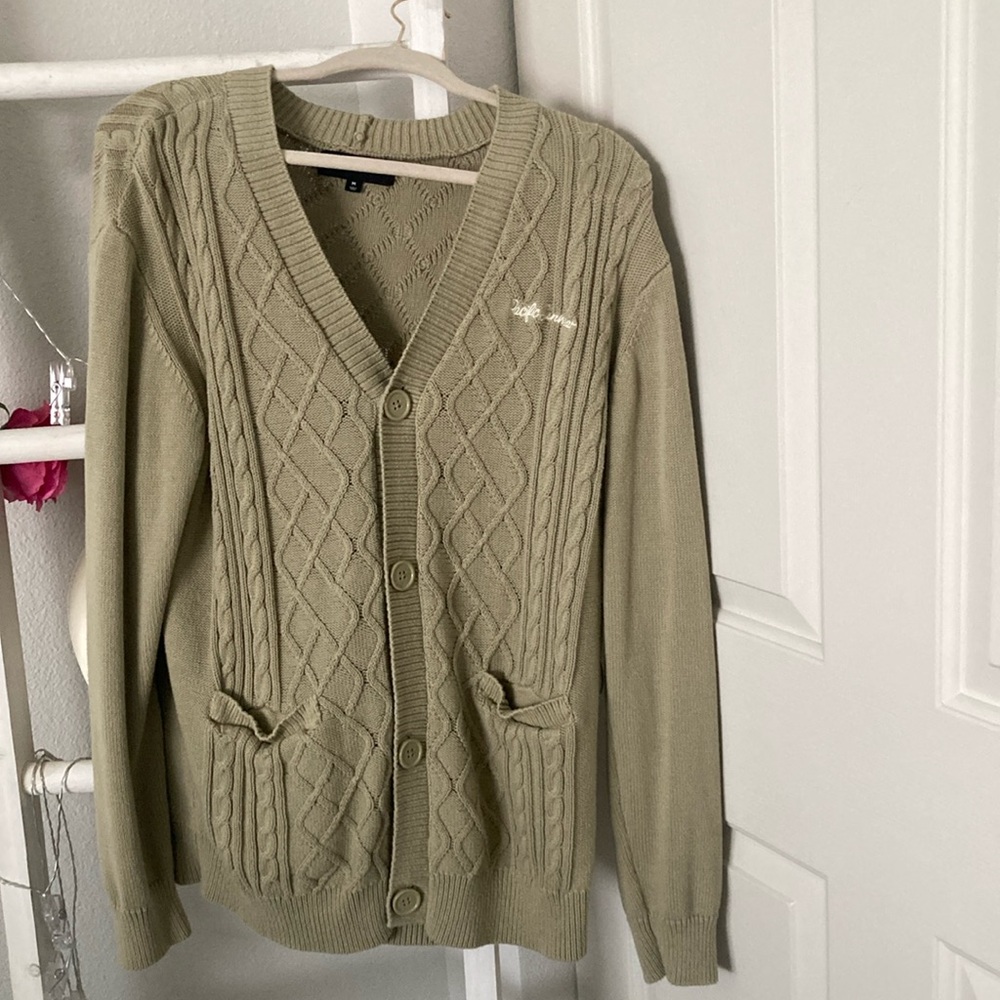 PacSun sage green unisex Edikted Tinsley Oversized Cable Knit Cardigan